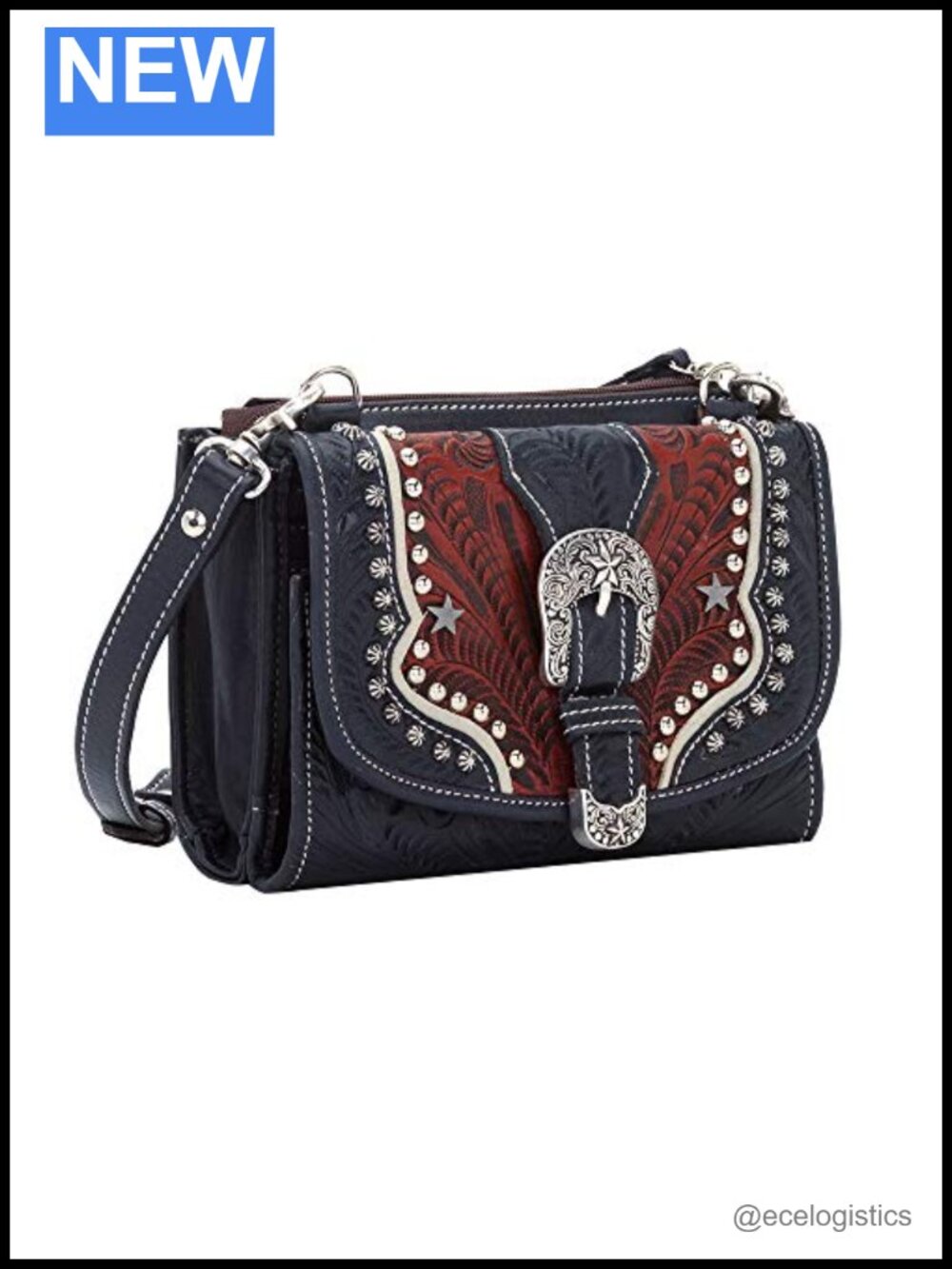 Hand Tooled Western Leather Crossbody Bag with Wallet